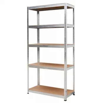 AWTOOLS AW23160 Heavy-Duty Boltless Shelving Rack, 5 Adjustable MDF Shelves, 250 kg per Shelf, Galvanized Steel Frame, 180x90x40 cm, Silver