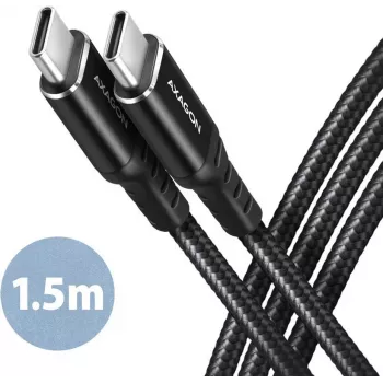 AXAGON BUCM-CM15AB USB-C to USB-C 2.0 Cable, 1.5m, PD 60W, 3A, Braided - Black