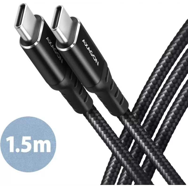 AXAGON BUCM-CM15AB USB-C to USB-C 2.0 Cable, 1.5m, PD 60W, 3A, Braided - Black