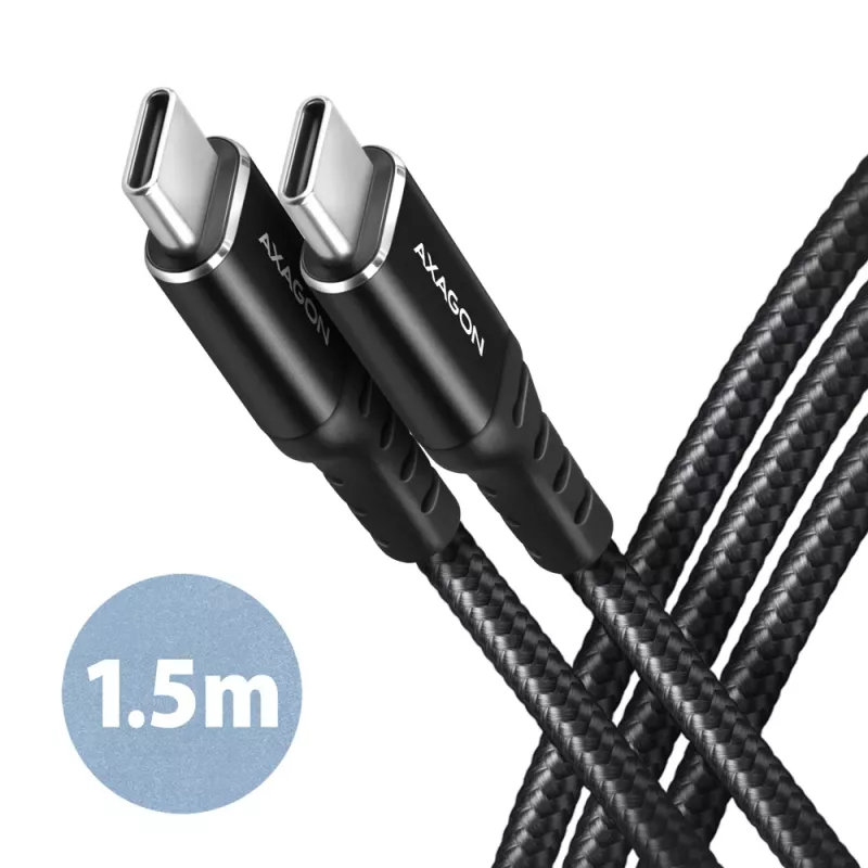AXAGON BUCM-CM15AB USB-C to USB-C 2.0 Cable, 1.5m, PD 60W, 3A, Braided - Black
