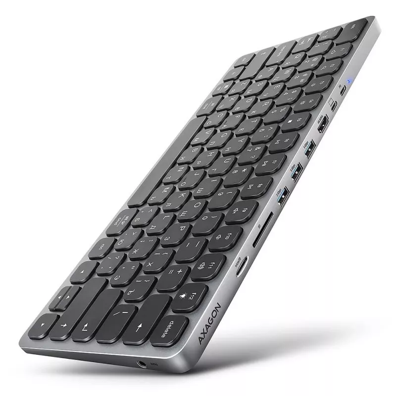 AXAGON HMC-KB-CRL USB-C Keyboard with 9-in-1 Hub, HDMI 4K, PD 100W, Gigabit Ethernet, Card Reader, Black