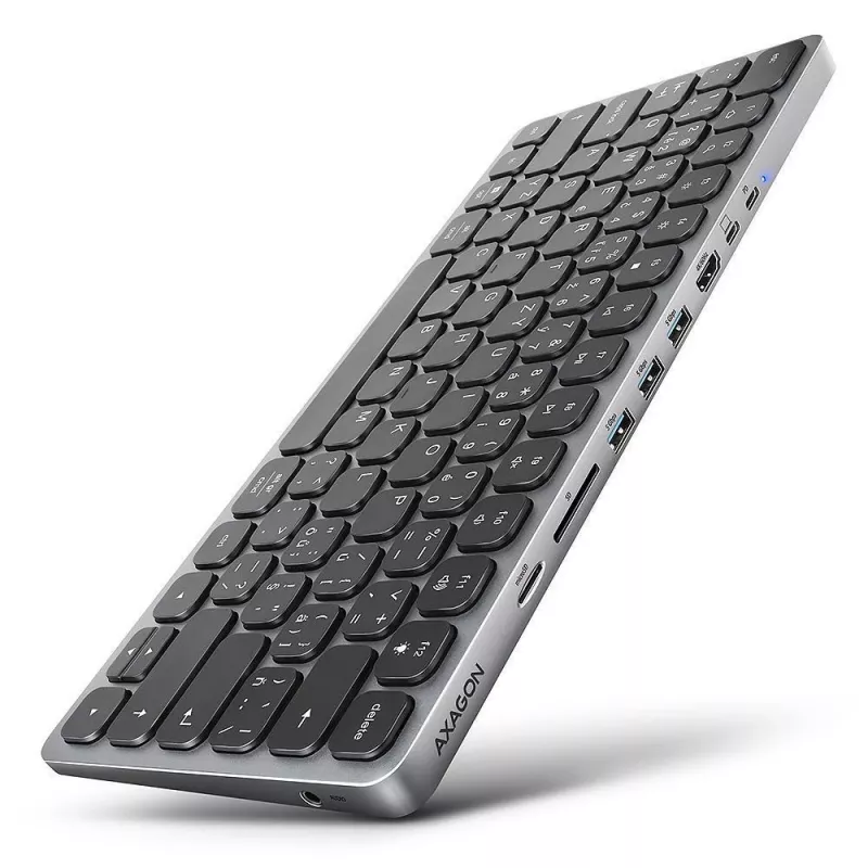 AXAGON HMC-KB-US USB-C Keyboard with 9-in-1 Hub, US QWERTY, 4K HDMI, Gigabit LAN, Card Reader, 0.6m