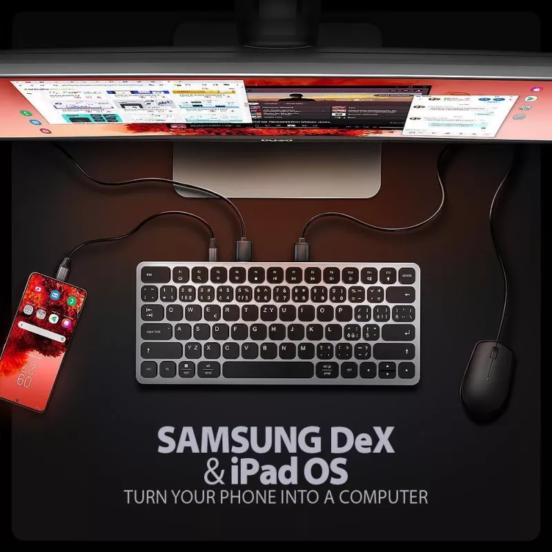AXAGON HMC-KB-US USB-C Keyboard with 9-in-1 Hub, US QWERTY, 4K HDMI, Gigabit LAN, Card Reader, 0.6m