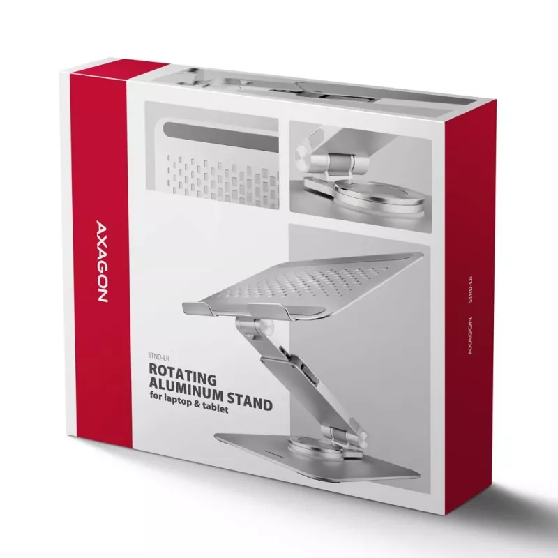AXAGON STND-LR 360° Rotating Aluminium Notebook Stand for 10 inch-17 inch Laptops, Silver