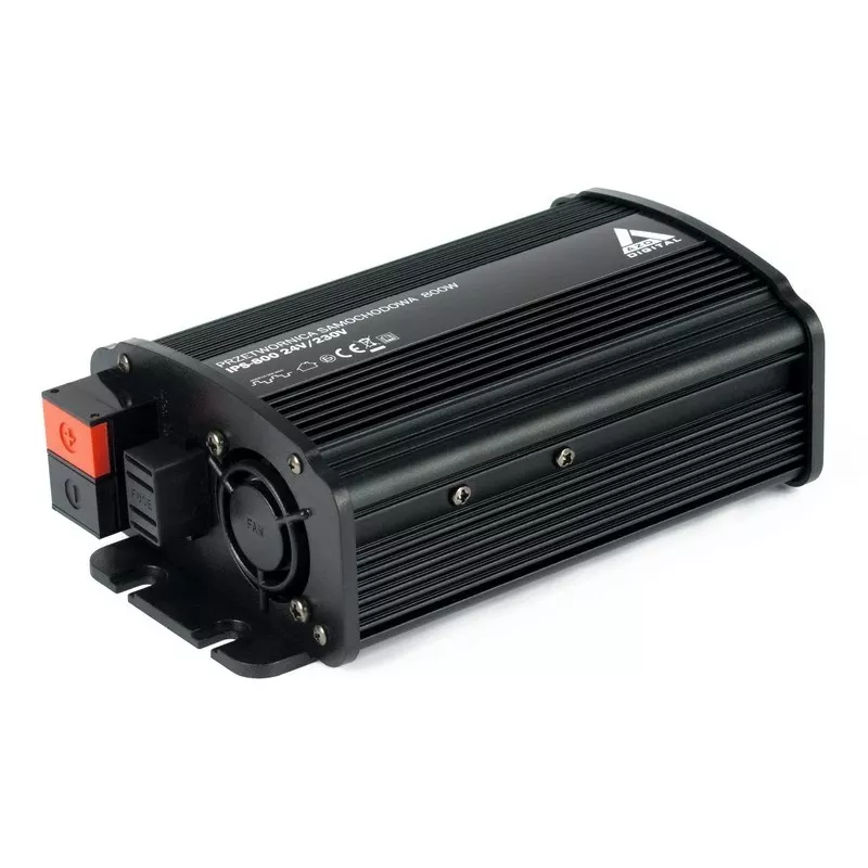 AZO Digital IPS-800U 800W 24V DC to 230V AC Modified Sine Wave Power Inverter with USB, Schuko Socket, Battery Clamps