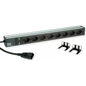 Bachmann 19 inch 1U 8-Way C13 90° Angled PDU with C14 Input, 2m Cable (800.4023)