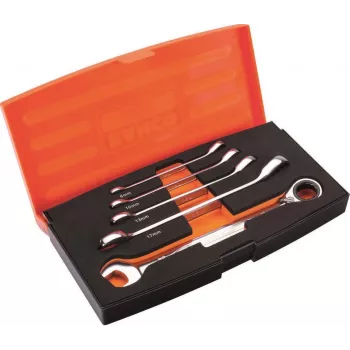 Bahco 1RM/S5 5-Piece Ratcheting Combination Wrench Set (8-19 mm) with Slim Profile and 72-Tooth Mechanism