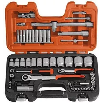 BAHCO S560 56-Piece 1/4 inch & 1/2 inch Drive Socket and Bit Set with Ratchets, Extensions, and Case