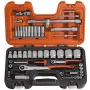BAHCO S560 56-Piece 1/4 inch & 1/2 inch Drive Socket and Bit Set with Ratchets, Extensions, and Case