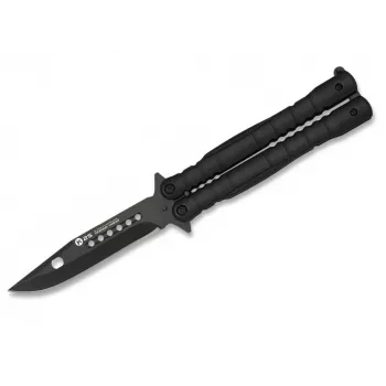Balisong Butterfly Knife K25 02131 Black 440 Stainless Steel Clip Point Blade Aluminum Handle