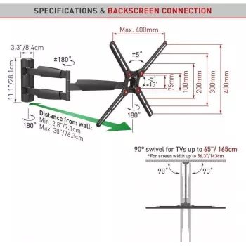 BARKAN BM343XL Full Motion TV Wall Mount for 13-65 inch TVs, 4 Hinges, Extended Arm, Black
