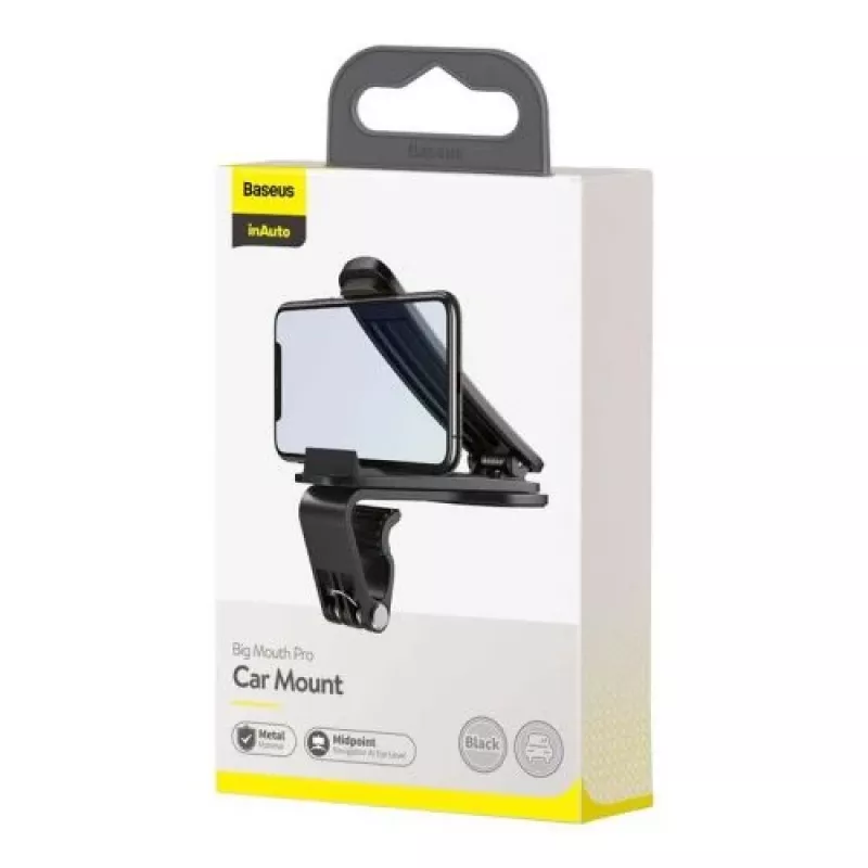 Baseus Big Mouth Pro Car Holder - Dashboard & Windshield Mount, 360° Rotation, Extendable Arm, Black