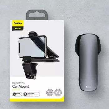 Baseus Big Mouth Pro Car Holder - Dashboard & Windshield Mount, 360° Rotation, Extendable Arm, Black
