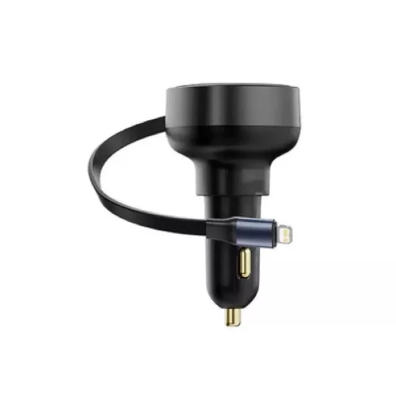 Baseus Car Charger Enjoyment Pro Fast Charger Type-C Female, Lightning Male (0.75m) Built-in Retractable Cable, 55W Black EU