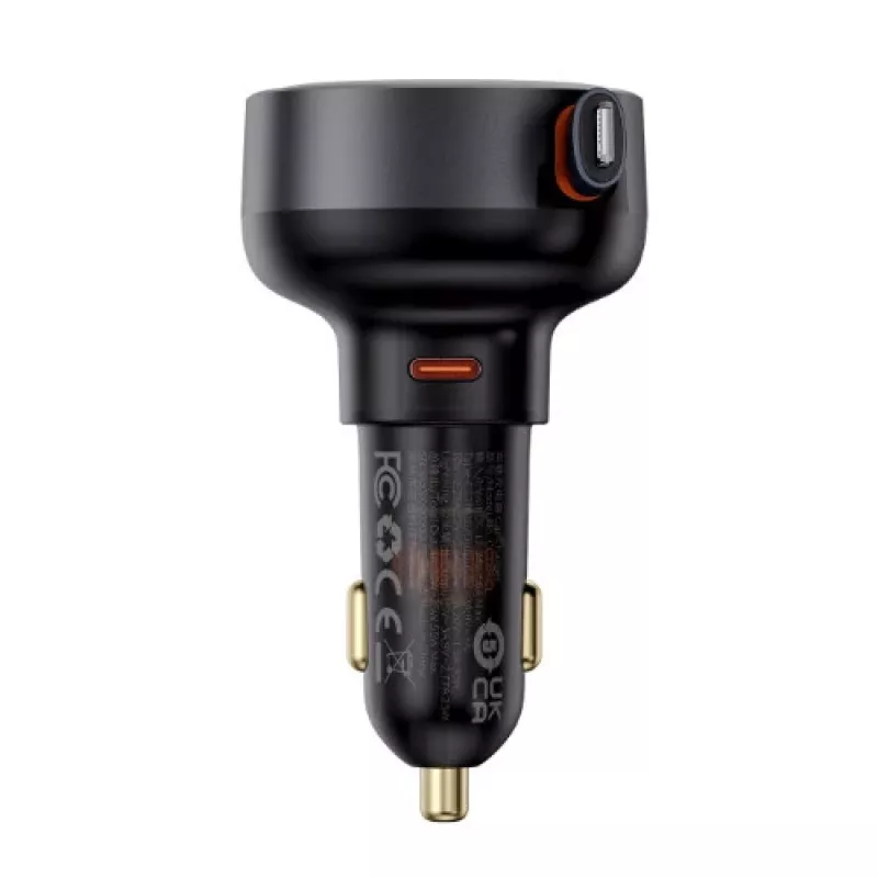 Baseus Car Charger Enjoyment Pro Fast Charger Type-C Female, Lightning Male (0.75m) Built-in Retractable Cable, 55W Black EU