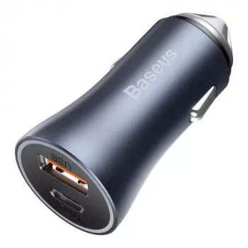 Baseus Golden Contactor Pro Car Charger 40W USB-A USB-C QC4.0+ PD SCP Grey