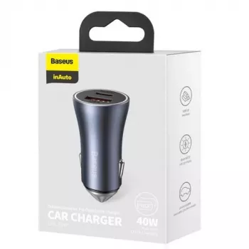 Baseus Golden Contactor Pro Car Charger 40W USB-A USB-C QC4.0+ PD SCP Grey
