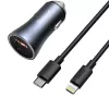 Baseus Golden Contactor Pro Dual Quick Car Charger 40W USB-C + USB-A PD 3.0 QC 4+ SCP FCP AFC with Type-C to Lightning Cable 1m Black Dark Gray
