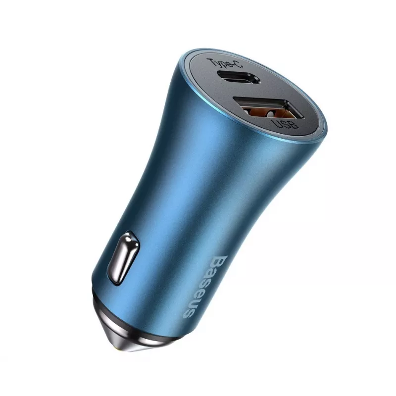 Baseus Golden Contactor Pro Dual Quick Car Charger 40W with USB-C to Lightning Cable 1m Blue
