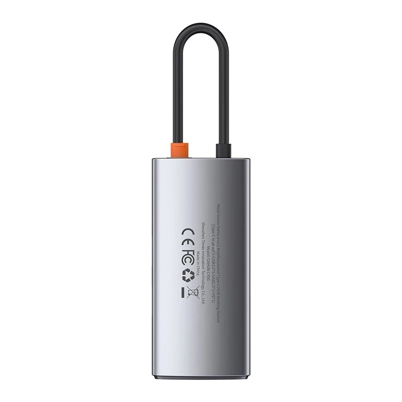 Baseus Metal Gleam Series 4-in-1 USB-C Hub, USB 3.0 + USB 2.0 + HDMI + USB-C PD, Silver