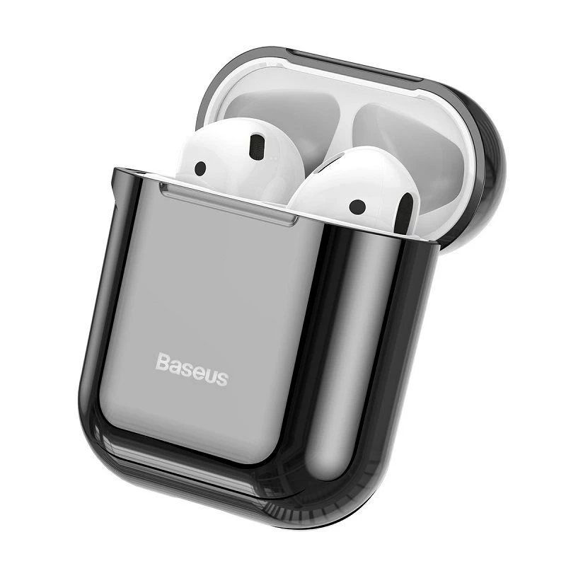 Baseus Metallic Shining Ultra-thin Silicone Protector Case with Hook for AirPods 1 / 2 Black