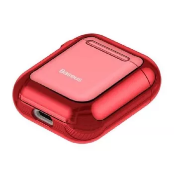 Baseus Metallic Shining Ultra-thin Silicone Protector Case with Hook for Airpods 1 / 2 Red