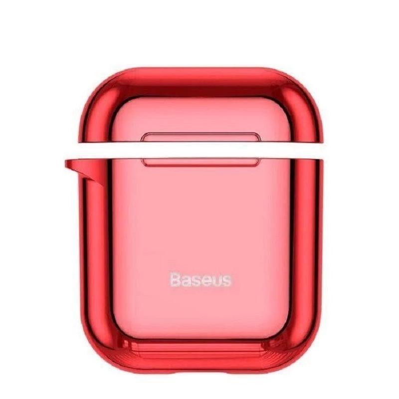 Baseus Metallic Shining Ultra-thin Silicone Protector Case with Hook for Airpods 1 / 2 Red