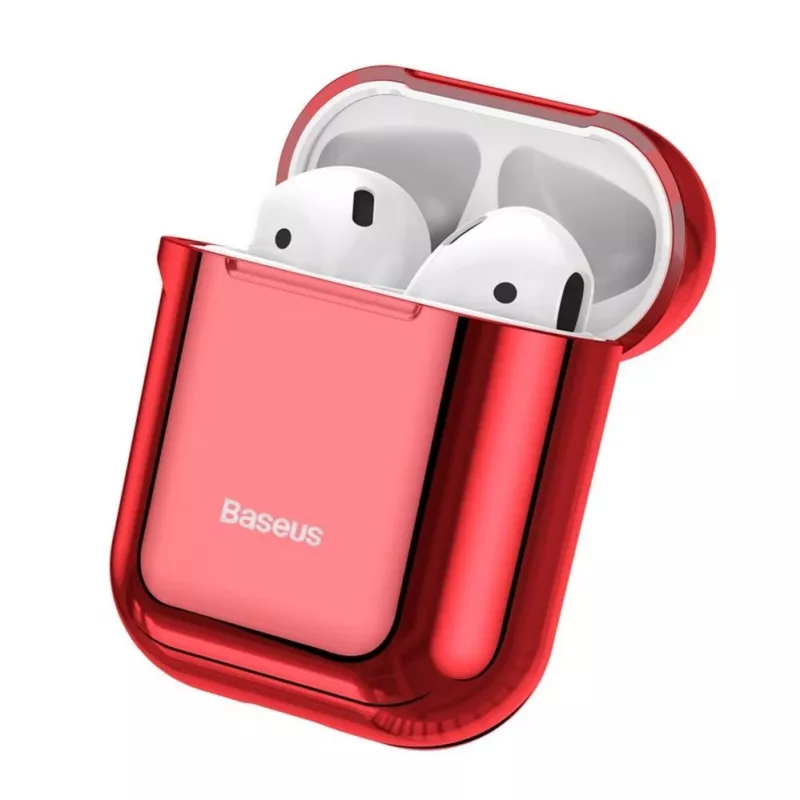 Baseus Metallic Shining Ultra-thin Silicone Protector Case with Hook for Airpods 1 / 2 Red