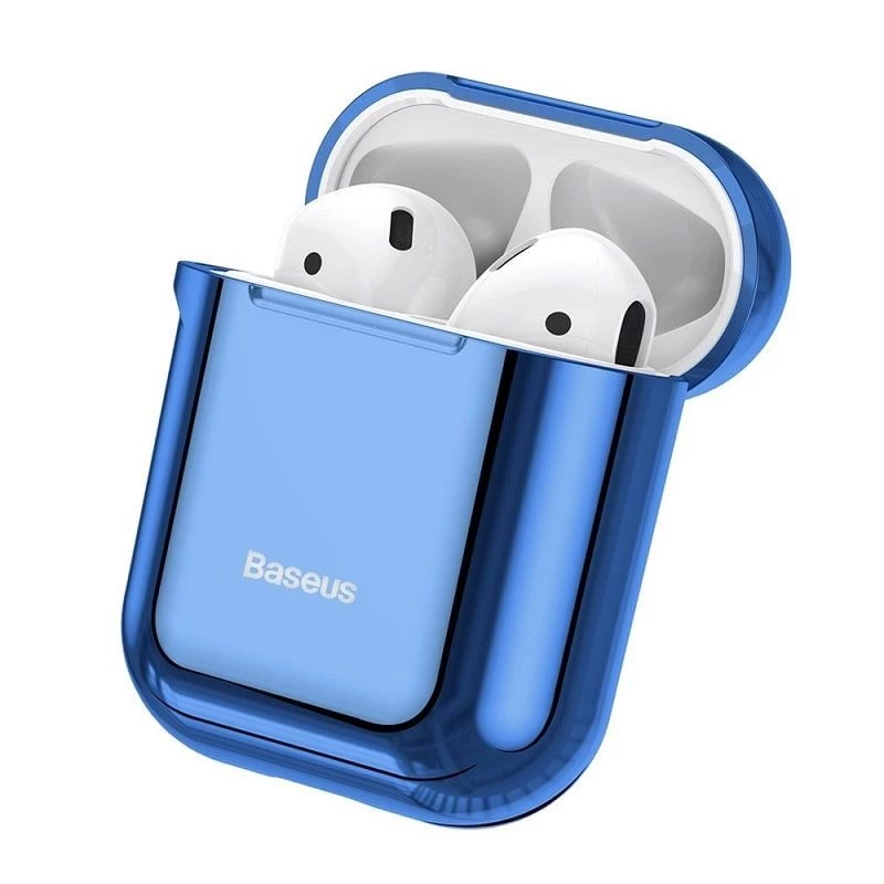 Baseus Metallic Shining Ultra-thin Silicone Protector Case with Hook for AirPods 1/2 Blue