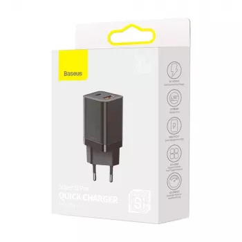 Baseus Super Si Pro Mini 30W USB-C + USB-A Wall Charger, PD 3.0, QC 3.0, EU Plug, Black (CCSUPP-E01)