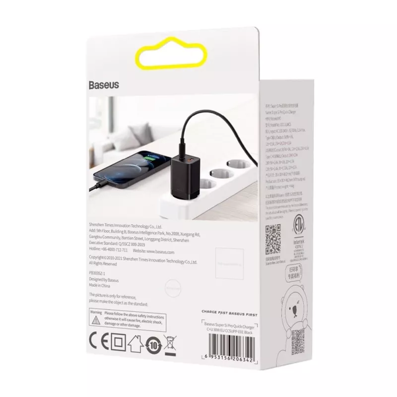 Baseus Super Si Pro Mini 30W USB-C + USB-A Wall Charger, PD 3.0, QC 3.0, EU Plug, Black (CCSUPP-E01)