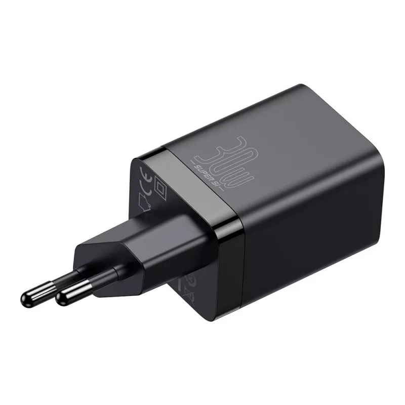 Baseus Super Si Pro Mini 30W USB-C + USB-A Wall Charger, PD 3.0, QC 3.0, EU Plug, Black (CCSUPP-E01)
