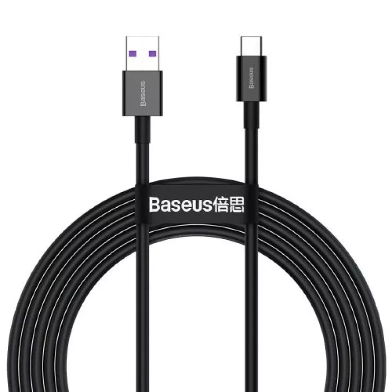 Baseus Superior Series USB-A to USB-C Fast Charging Data Cable, 66W (11V/6A), 2m, Black (CATYS-A01)