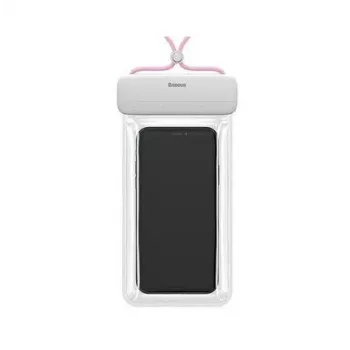 Baseus Waterproof Phone Case LET White Pink - IPX8 Dry Bag for 7.2 inch Phones, Touch & Camera Access, Rotary Lock, Adjustable Strap