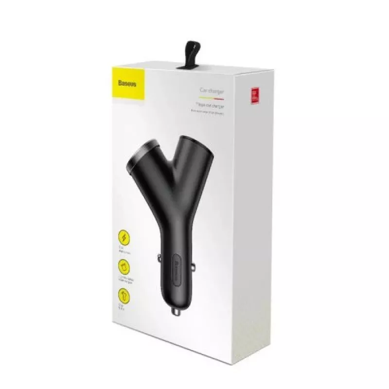 Baseus Y Type Car Charger, 2 USB + Cigarette Lighter Socket, 3.4A, Black (CCALL-YX01)