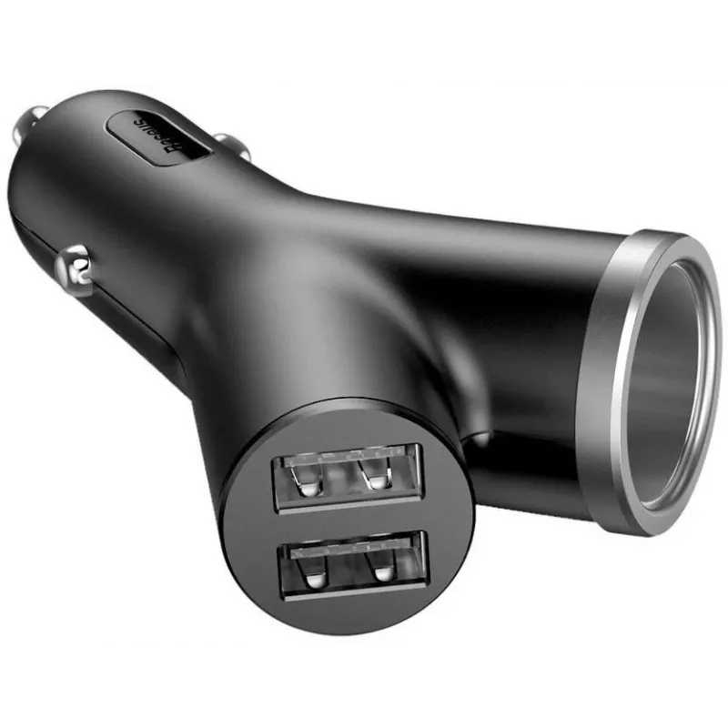 Baseus Y Type Car Charger, 2 USB + Cigarette Lighter Socket, 3.4A, Black (CCALL-YX01)