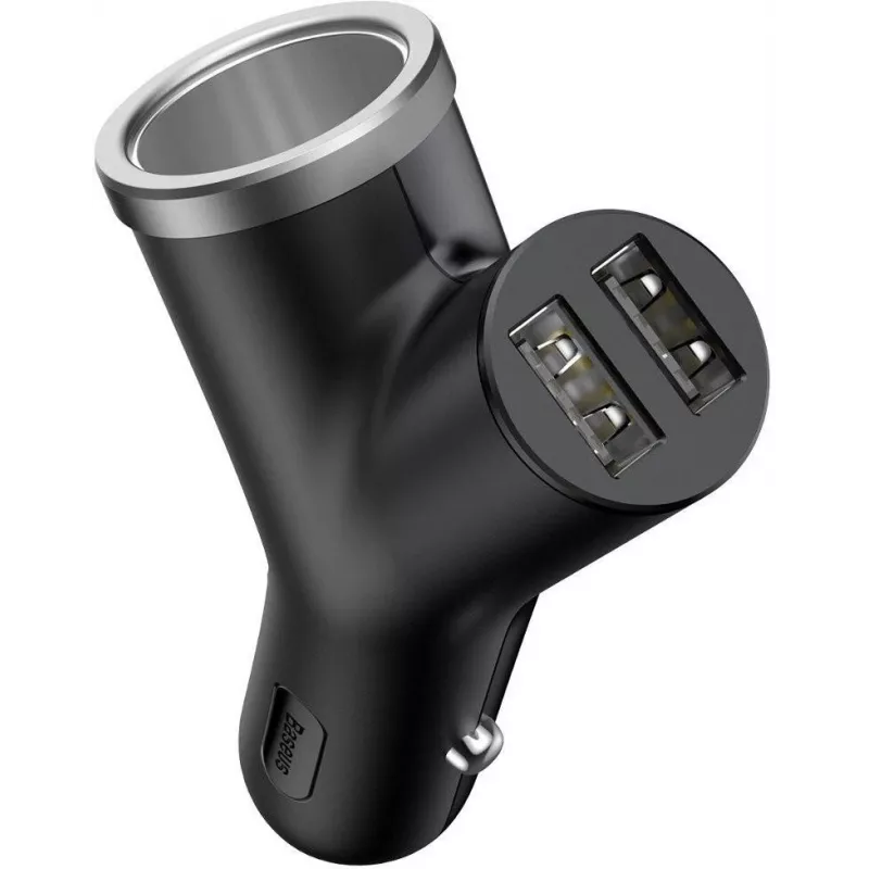 Baseus Y Type Car Charger, 2 USB + Cigarette Lighter Socket, 3.4A, Black (CCALL-YX01)