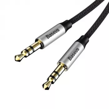 Baseus Yiven M30 3.5mm Audio Cable (Male to Male) – 1m, Nylon Braided, Gold-Plated, Black/Silver