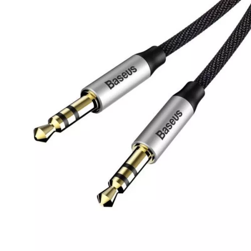 Baseus Yiven M30 3.5mm Audio Cable (Male to Male) – 1m, Nylon Braided, Gold-Plated, Black/Silver