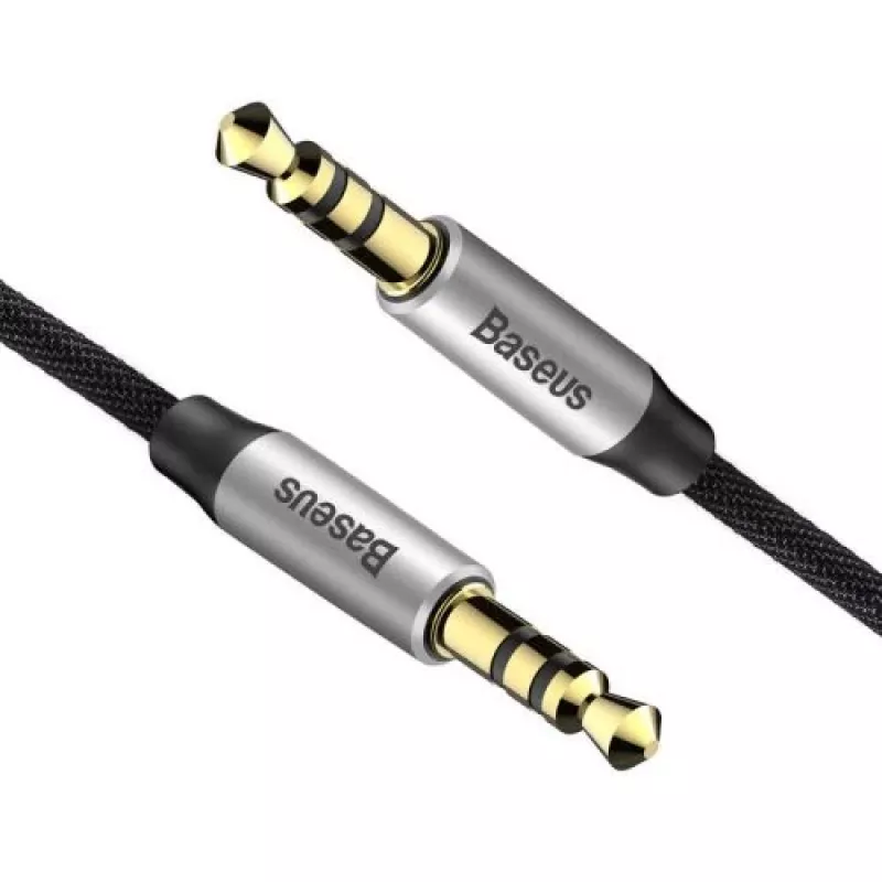 Baseus Yiven M30 3.5mm Audio Cable (Male to Male) – 1m, Nylon Braided, Gold-Plated, Black/Silver