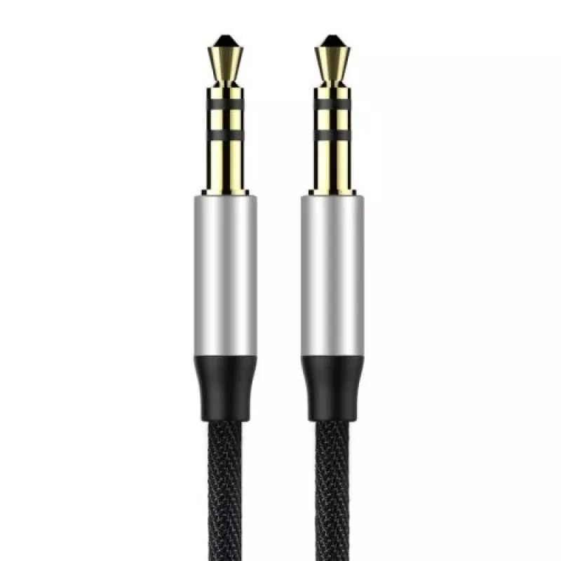 Baseus Yiven M30 3.5mm Audio Cable (Male to Male) – 1m, Nylon Braided, Gold-Plated, Black/Silver