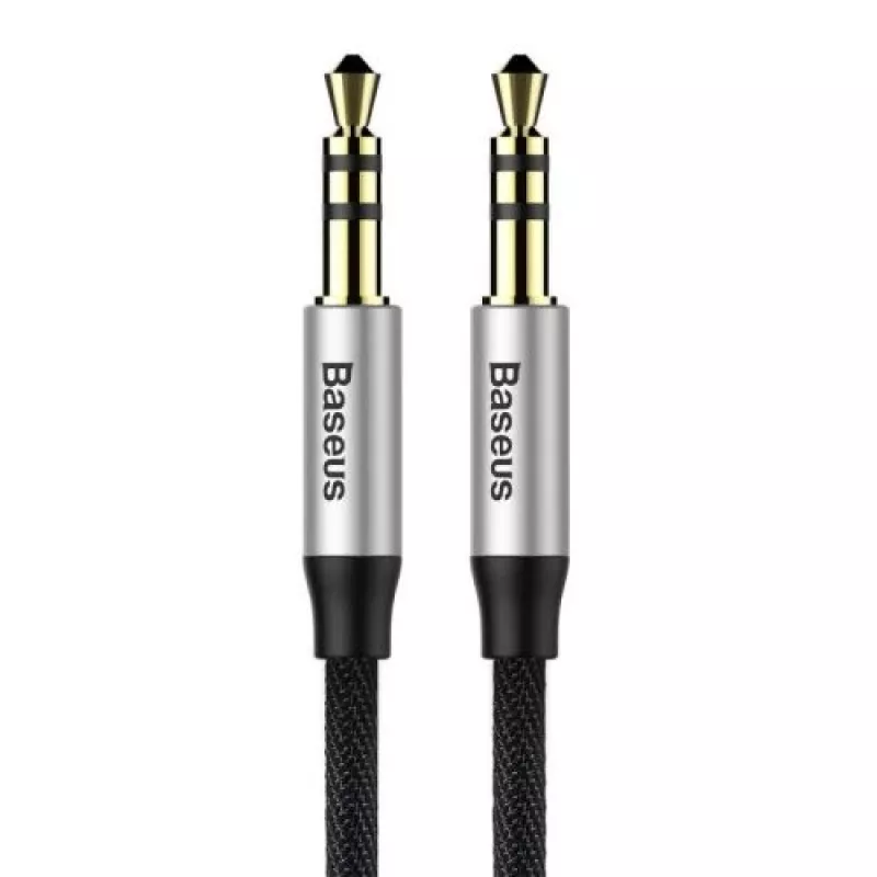 Baseus Yiven M30 3.5mm Audio Cable (Male to Male) – 1m, Nylon Braided, Gold-Plated, Black/Silver