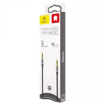 Baseus Yiven M30 3.5mm Audio Cable (Male to Male) – 1m, Nylon Braided, Gold-Plated, Black/Silver