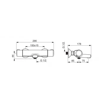 Bath and Shower Faucet 7462U NOVA Chrome Single-Lever Wall-Mounted