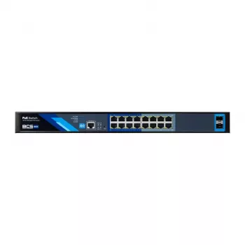 BCS B-SP16G-2SFP-M Industrial Unmanaged 16-Port Gigabit PoE+ Switch with 2 SFP Slots, 240W PoE Budget, DIN-Rail Mount