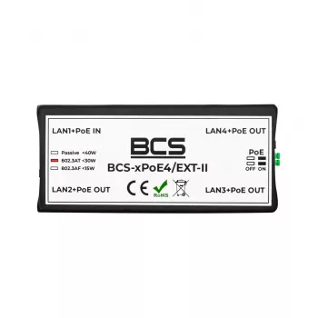 BCS-xPoE4/EXT-II 4-Port PoE+ Switch with 1 Uplink Port, 60W Budget, Extend Mode up to 250m