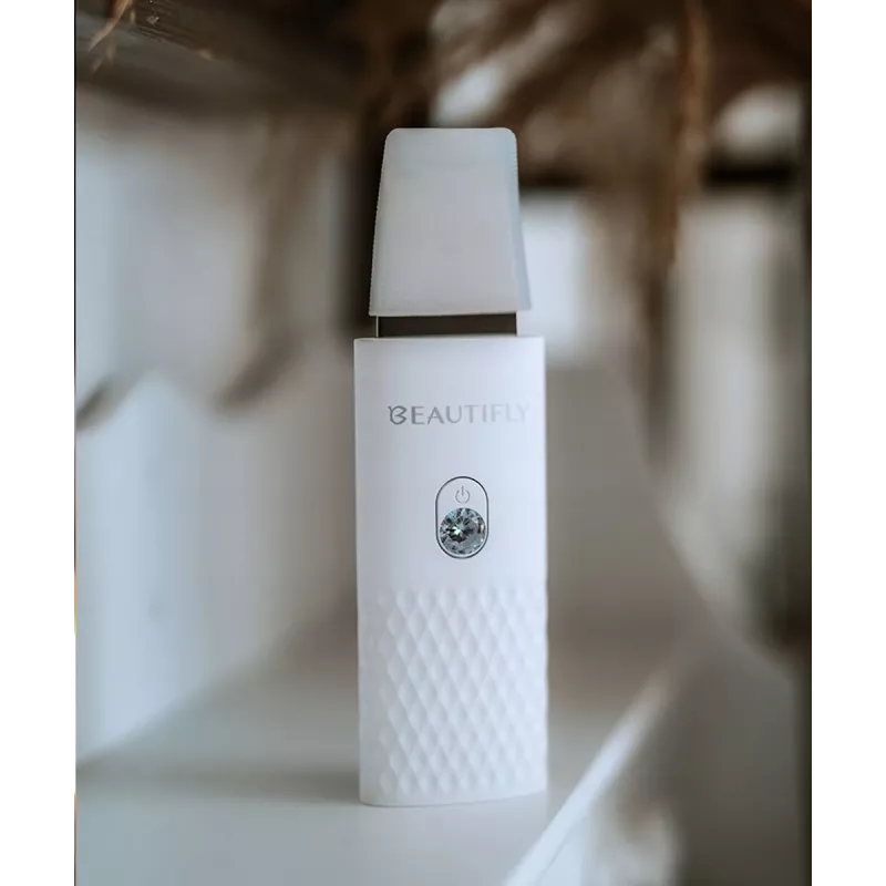 Beautifly Peeling Scrub Mini - Ultrasonic Cavitation Facial Device with EMS Microcurrent, White Rose Gold