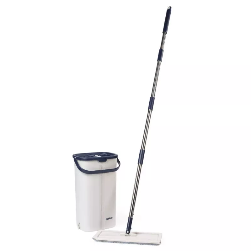 Beldray LA00000008EU7 Flat Head Mop & Bucket Set - Grey/Blue, 5L Self-Wringing, Telescopic Handle, Microfibre