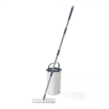 Beldray LA00000008EU7 Flat Head Mop & Bucket Set - Grey/Blue, 5L Self-Wringing, Telescopic Handle, Microfibre
