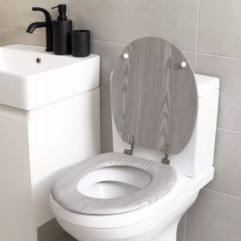 Beldray LA00000074GRYPEU7 Wooden Toilet Seat - Soft Close, Grey, Oval